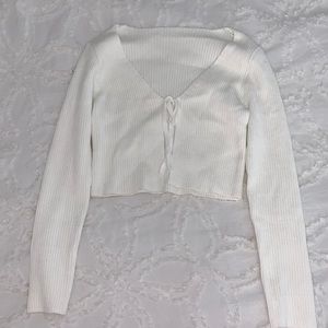 White Ribbed Cropped Tie Sweater Size Small